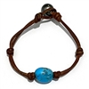 photo of Wendy Mignot Turquoise Single Gem Leather Bracelet with Tahitian Pearl Clasp