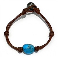 photo of Wendy Mignot Turquoise Single Gem Leather Bracelet with Tahitian Pearl Clasp