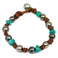 photo of Wendy Mignot All Around the World Tahitian Pearl and Leather with Raw Emeralds Bracelet