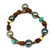 photo of Tahitian Pearl, 22k Gold Beads and Raw Emeralds Gypsy Bracelet
