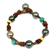 photo of Tahitian Pearl, 22k Gold Beads and Raw Emeralds Gypsy Bracelet