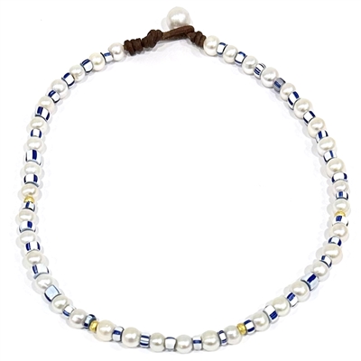 Freshwater Pearl with African Trading Beads and 22k gold rondelles Necklace