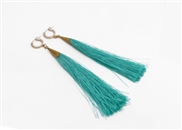 Custom Hoop Turquoise Silk Tassel Earrings