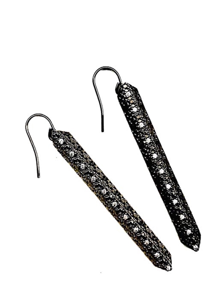 Custom Black Stick Earrings With Set Crystal Stones