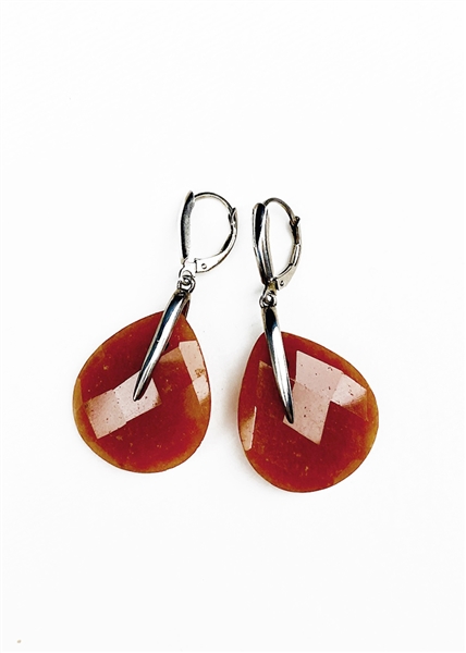 Custom Tong Earrings With Carnelian Stones