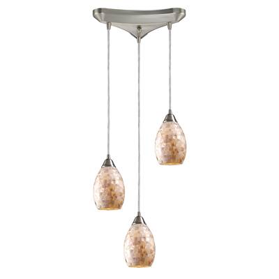 ELK Capri 3 Light Pendant In Satin Nickel And Capiz Shell - 10141/3