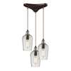 ELK Hammered Glass 3 Light Pendant In Oil Rubbed Bronze And Clear Glass - 10331/3CLR