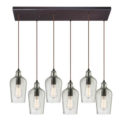 ELK Hammered Glass 6 Light Pendant In Oil Rubbed Bronze And Clear Glass - 10331/6RC-CLR