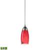 ELK Milan 1 Light LED Pendant In Satin Nickel And Fire Red Glass - 110-1FR-LED