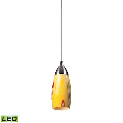ELK Milan 1 Light LED Pendant In Satin Nickel And Yellow Blaze Glass - 110-1YW-LED