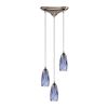 ELK Lighting Milan 3 Light Pendant In Satin Nickel And Starburst Blue Glass - 110-3BL