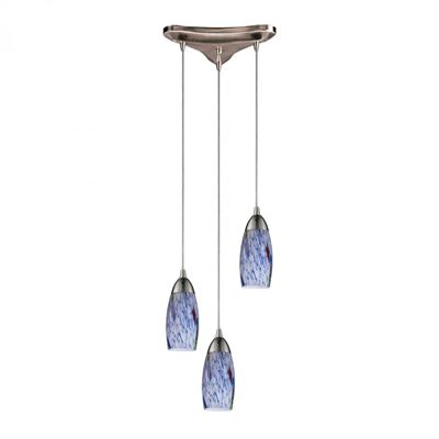 ELK Lighting Milan 3 Light Pendant In Satin Nickel And Starburst Blue Glass - 110-3BL