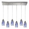 ELK Lighting Milan 6 Light Pendant In Satin Nickel And Starburst Blue Glass - 110-6RC-BL