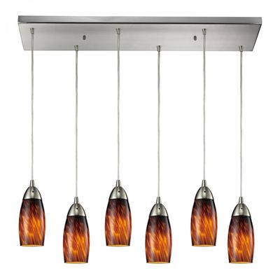 ELK Lighting Milan 6 Light Pendant In Satin Nickel And Espresso Glass - 110-6RC-ES