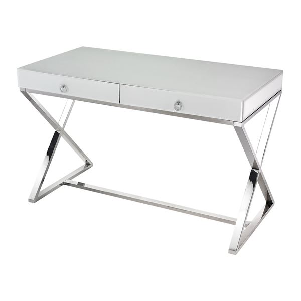 Elk Home Super White Glass 2-Drawer Desk - Chrome - 1141105