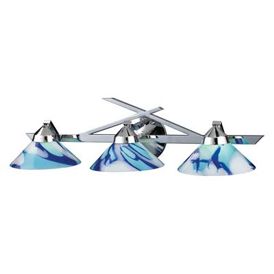 ELK Refraction 3 Light Vanity In Polished Chrome And Carribean Glass - 1472/3CAR