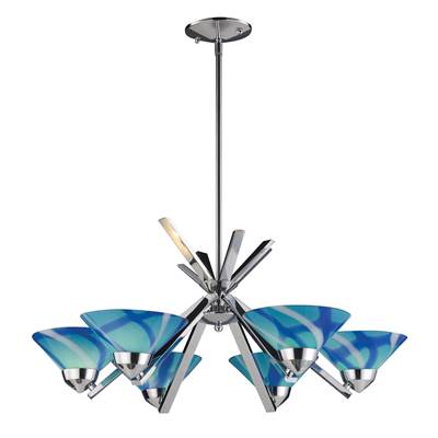 ELK Refraction 6 Light Chandelier In Polished Chrome And Carribean Glass - 1475/6CAR