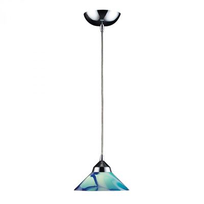 ELK Lighting Refraction 1 Light Pendant In Polished Chrome And Caribbean Glass - 1477/1CAR