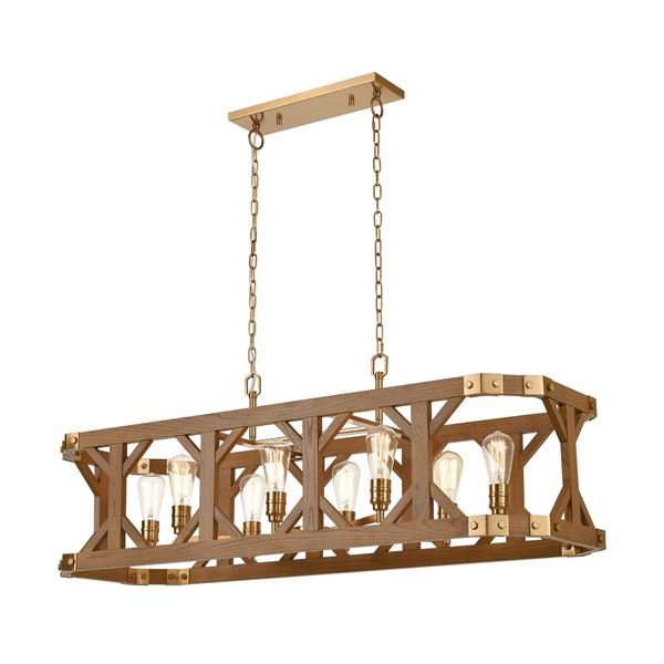 Elk Structure 8-Light Island Light - Satin Brass, Medium Oak - 33325/8