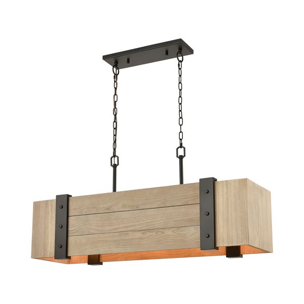 Elk Wooden Crate 5-Light Island Light - Oil Rubbed Bronze, Natural Wood - 33386/5