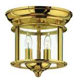 Hinkley Gentry Two Light Polished Brass Clear Bent-Glass Panels Drum Shade Flush Mount in Polished Brass Finish - 3472PB