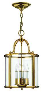 Hinkley Gentry Four Light Polished Brass Clear Bent-Glass Panels Framed Glass Foyer Hall Fixture in Polished Brass Finish - 3474PB