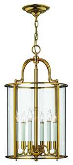 Hinkley Gentry Six Light Polished Brass Clear Bent-Glass Panels Framed Glass Foyer Hall Fixture in Polished Brass Finish - 3478PB