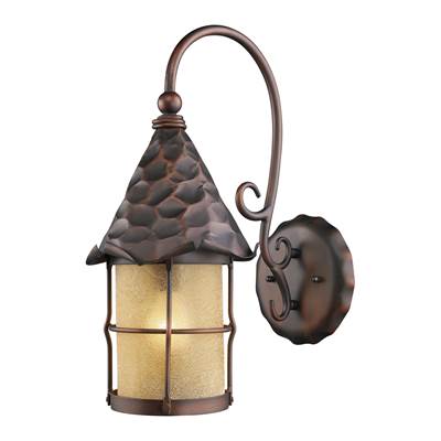 ELK Rustica 1 Light Outdoor Wall Sconce In Antique Copper And Amber Scavo Glass - 385-AC