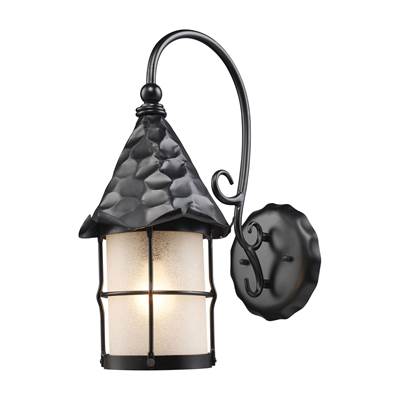 ELK Rustica 1 Light Outdoor Wall Sconce In Matte Black And Scavo Glass - 385-BK