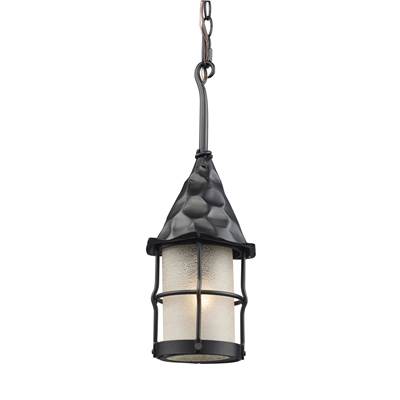 ELK Rustica 1 Light Outdoor Pendant In Matte Black And Scavo Glass - 388-BK