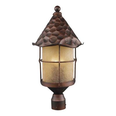 ELK Rustica 3 Light Outdoor Post Lamp In Antique Copper And Amber Scavo Glass - 389-AC