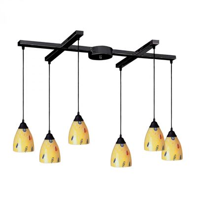 ELK Lighting Classico 6 Light Pendant In Dark Rust And Yellow Blaze Glass - 406-6YW