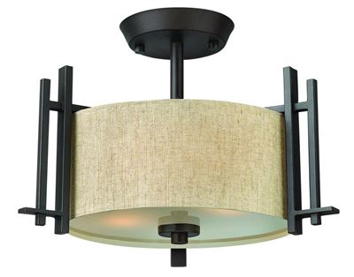 Hinkley Sloan Two Light Natural Linen Drum Shade Semi-Flush Mount in Regency Bronze Finish - 4541RB