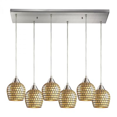 ELK Lighting Fusion 6 Light Pendant In Satin Nickel And Gold Leaf Glass - 528-6RC-GLD
