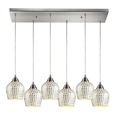 ELK Lighting Fusion 6 Light Pendant In Satin Nickel And Silver Glass - 528-6RC-SLV