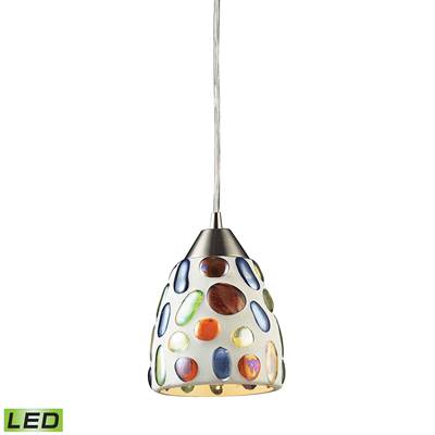 ELK Gemstones 1 Light LED Pendant In Satin Nickel And Sculpted Multicolor Glass - 542-1-LED