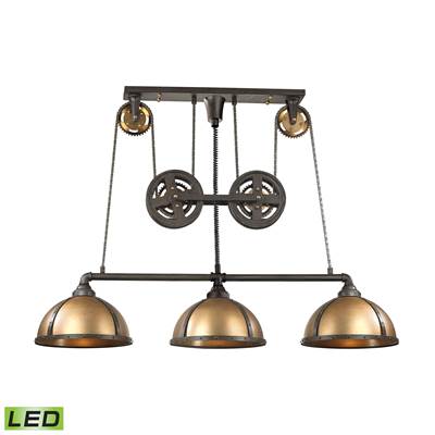 ELK Torque 3 Light LED Island In Vintage Rust And Brass - 65152/3-LED