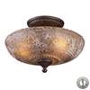 ELK Norwich 3 Lt Semi Flush In Oiled Bronze & Amber Glass w/Recessed Light Kit - 66191-3-LA