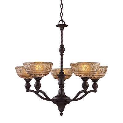 ELK Norwich 5 Light Chandelier In Oiled Bronze And Amber Glass - 66197-5