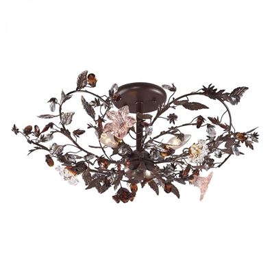 ELK Cristallo Fiore 3 Light Flushmount In Deep Rust With Crystal Florets - 7046/3