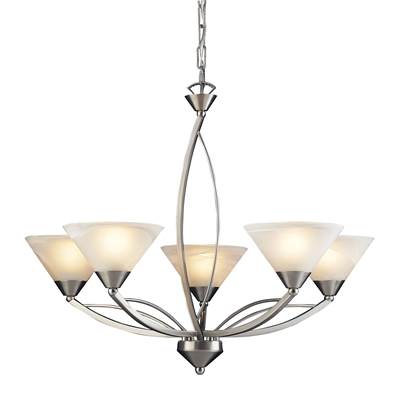 ELK Elysburg 5 Light Chandelier In Satin Nickel And White Glass - 7637/5