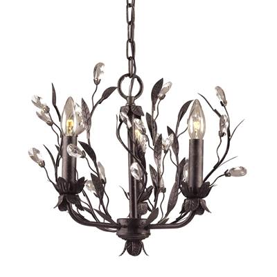 ELK Circeo 3 Light Chandelier In Deep Rust And Crystal Droplets - 8058/3