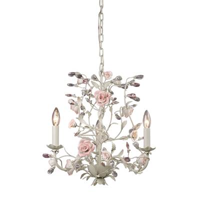 ELK Heritage 3 Light Chandelier In Cream With Pink Porcelain Accents - 8091/3