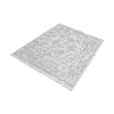 Harappa Handknotted Wool Rug In Silver & Ivory - 16-Inch Square