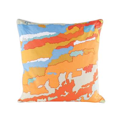 Dimond Orange Topography Pillow With Goose Down Insert - Digital Print - 8906-007