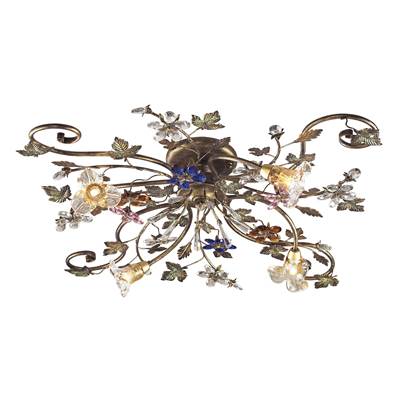 ELK Brillare 4 Light Flushmount With Multicolor Crystal Florets - Bronzed Rust - 9105/4