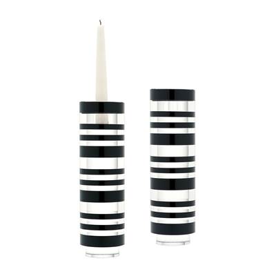 Large Sliced Tuxedo Crystal Candleholders - Set of 2