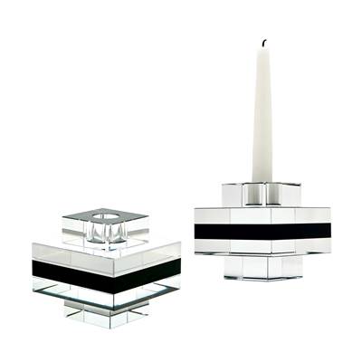 Square Tuxedo Crystal Pedestal Candleholders - Set of 2