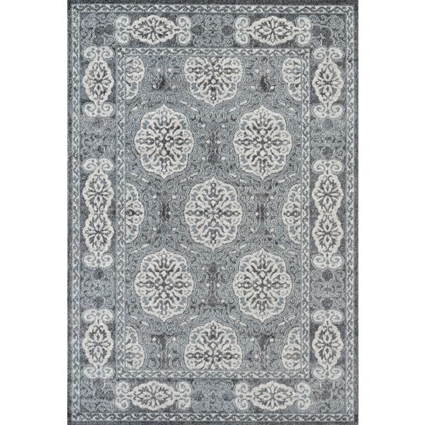 Alexandria Grey-Blue Bordered Rectangular Accent Rug 2'x3'