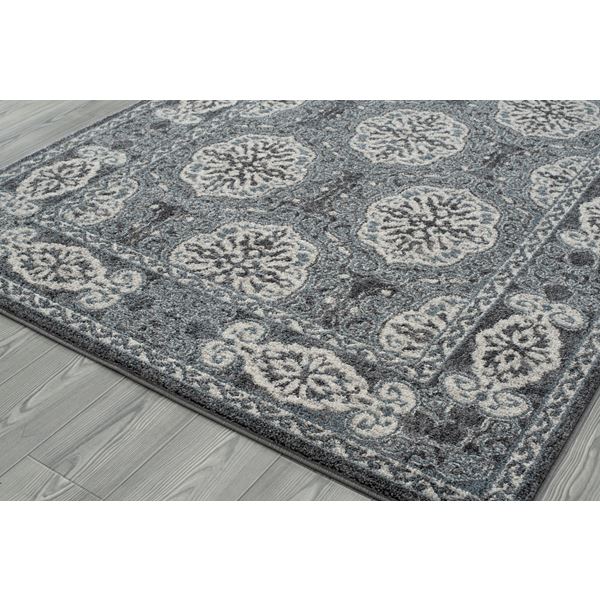 Alexandria Grey-Blue Bordered Round Rug 6'7"x6'7"